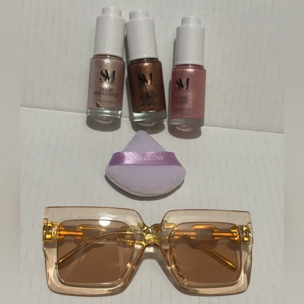 ✨ NEW! Let It Glow Liquid Highlighter + Blush + Bronzer Set w/ Puff | Gifts
